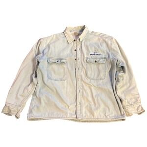 Vintage ProElite Boeing Fleece Lined Denim Shirt Jacket Light Wash Mens Large
